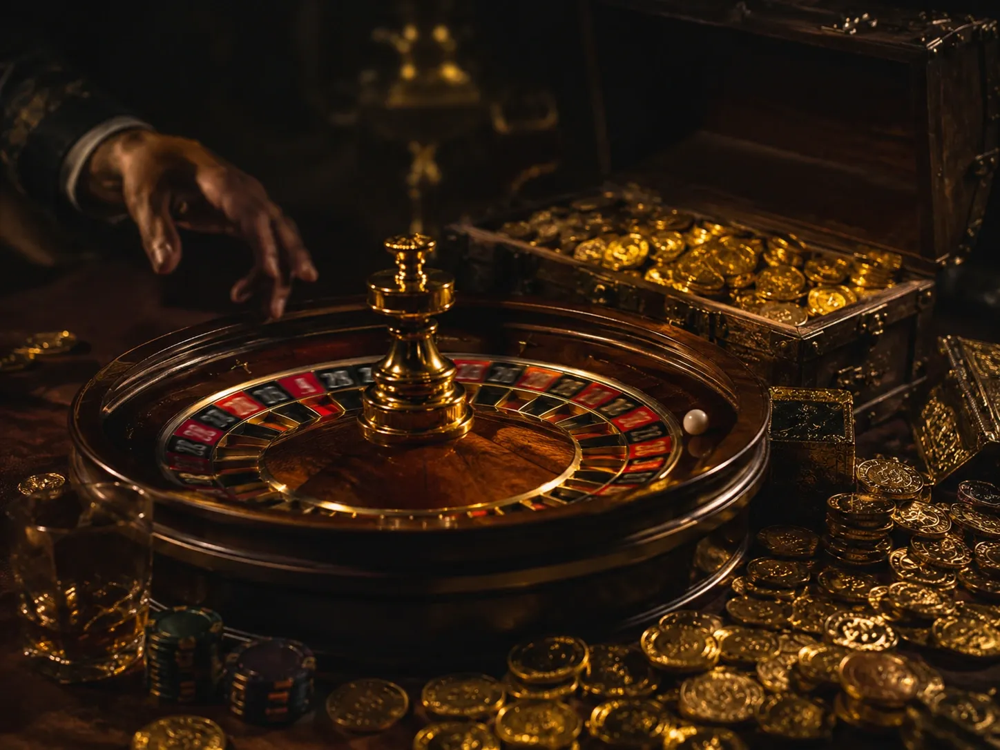 Cinematic Roulette Casino Table With Gold Coins